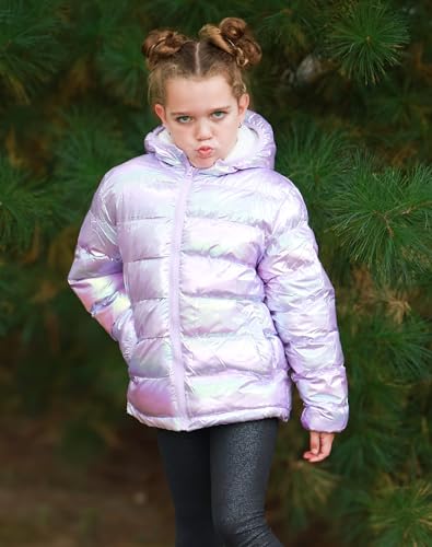 Image of Lovekider 4-12 Years Girls Hooded Puffer Jacket Warmth Padded Winter Coat | Metallic Shine Fabric, Fleece Lining, Windproof, Water Resistant, Keep Warm, Down Alternative, for Cold Weather