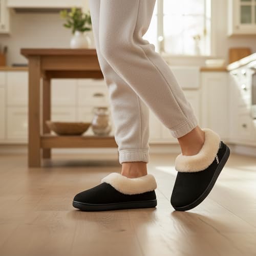 Image of EverFoams Women's Bootie Slippers Faux Fur Ladies Bedroom House Shoes with Memory Foam and Indoor Outdoor Rubber Sole
