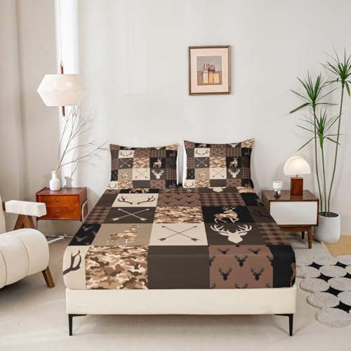 Parure de lit 2 pièces motif cerf camouflage avec 1 taie d'oreiller pour lit simple
