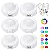 Luces para Gabinetes LED,Cadrim 6 Packs Luces Nocturnas LED Inalámbricas con 2 Remoto,13 Colores Brillo Ajustable Alimentado por 3 Pilas AA (no Incluido) para Iluminación de Armarios etc