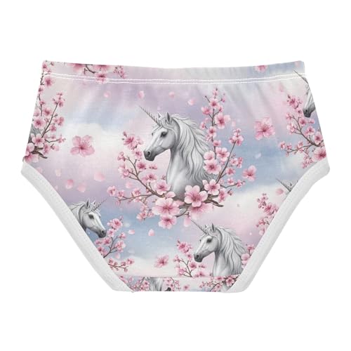 Toddler Girl Briefs, White Unicorns Manes Cotton Girls Underwear, 2T–8 Years2