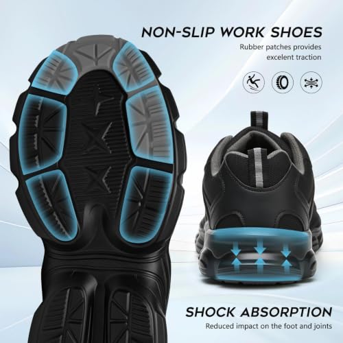 Image of Hogent Steel Toe Shoes for Men Women - Non Slip & Lightweight Work Shoes | Shock Absorption Cushion Sole, Breathable Safety Shoes, Ideal for Construction, Warehouse, Kitchen Work, Food Service