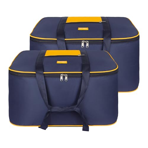 Image of M MEDLER STG-2K 85 Liters Large Underbed Storage Bag Moisture Proof Cloth Organiser with Zippered Closure and Handle (Blue - yellow), (58x48x30cm) Rectangular- PACK OF 2