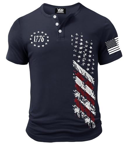 Men's Patriotic Henley Shirts Muscle Distressed American Flag 1776 Vintage T-Shirts (S-3XL)