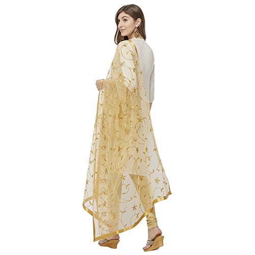 Woman's Embroidered Gold Net Dupatta3