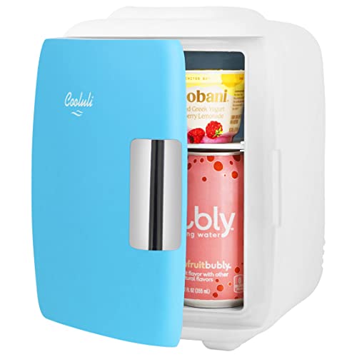 Image of Cooluli Mini Fridge for Bedroom - Car, Office Desk & Dorm Room - Portable 4L /6 Can Electric Plug In Cooler & Warmer for Food, Drinks, Skincare Beauty & Makeup - 12v AC /DC & Exclusive USB Option, Blue