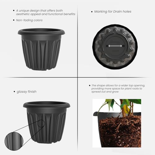 Image of YUCCABE ITALIA SHERA Floot Plastic Flower Pot Round Planter Suitable for Indoor Outdoor Kitchen Garden (Grey, 8 INCH - 6 Pcs)