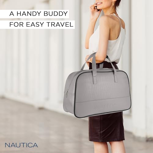 Image of Nautica Unisex 25L PU Duffle Bag for Travel | Stylish Leatherette Cabin Luggage with Smooth Zippers | Compact, Comfortable & Spacious for Weekend Trips, Gym & Everyday Use | Grey