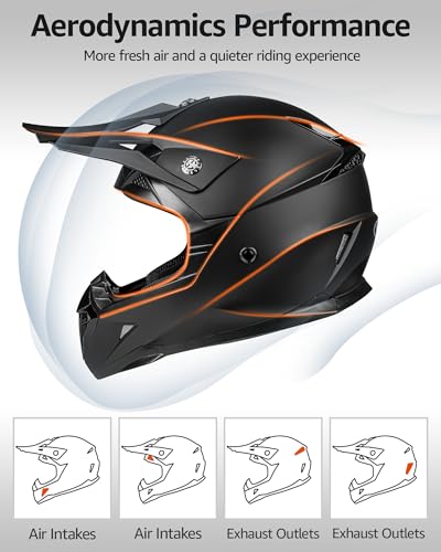 Image of YEMA Adults Dirt Bike Helmets, Ventilated Motocross ATV Dirtbike Offroad BMX MX Helmets, DOT Approved Motorcycle Helmets, YM-915, Black