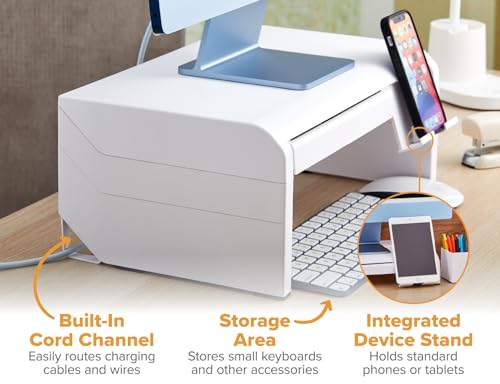 Image of Bostitch Konnect Adjustable Monitor Riser with Drawer & Cell Phone Holder, Laptop Stand for Desk, 4 Height Levels, Cable Management & Rubber Feet