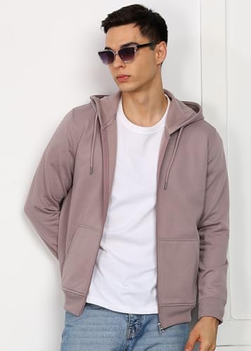 Image of Alan Jones Clothing Men's Solid Zipper Hooded Sweatshirt | Ribbed Hem, Lined Hood, Side Pockets, Durable Zip | Multiple Colors