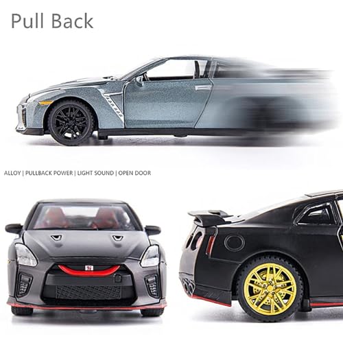 Image of Alokik 1:32 Scale Nissan GT-R35 Sports Diecast Car Models Toys Metal Alloy 2 Openable Door and Sound & Light, Pull Back Toys Gifts for Boys Best Gift Car (White)