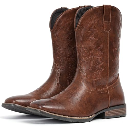 Image of IUV Cowboy Boots For Men with Wide Square Toe Western Retro Boot