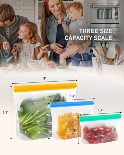 IDEATECH Reusable Gallon Freezer Bags Dishwasher Safe, Leakproof Reusable Gallon Bags Stand Up, Extra Large & BPA Plastic Free Food Storage Containers for Meats, Veggies(6 Pack) - Thumbnail 4