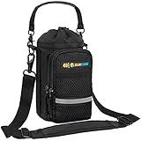 SUN CUBE Water Bottle Carrier with Strap, Insulated Water Bottle Carrier Bag with Phone Pocket Pouch, Sleeve Sling Purse Crossbody Bottle Holder for Walking, Sports, Hiking Accessories, Black 40oz