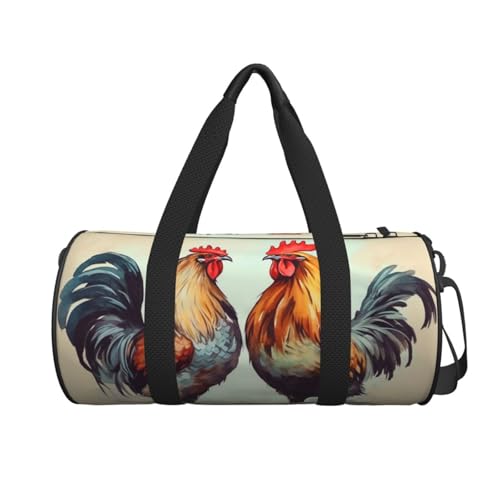 Rooster and hen Duffle Bag for Women Men Personal Item Travel Bags Canvas Weekender Overnight Bag Lightweight Sports Tote Gym Bags Carry On Luggage Bag2