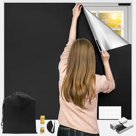 Lzerking Blackout Curtains 100% Blackout Window Cover 157" x 57" Portable Black Curtains Blackout Blinds for Bedroom,Baby Nursery,Camp Cover
