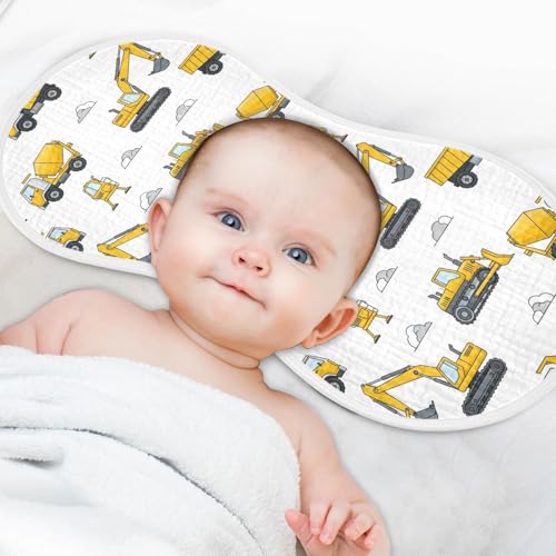 J JOYSAY Cars Excavator White Baby Burp Cloths for Boys Girls Large 22''x11'' Cotton 4 Layer Baby Must Haves for Drool one sizex44