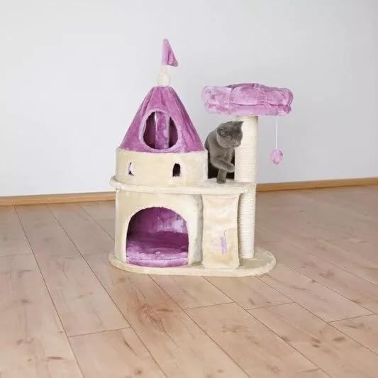review Deluxe Plush & Sisal Cat Tree House, Cat Tree Stand House Furniture with Condos, Cat Tower for Indoor Cats, Cat Tree with Toys, Cat House with Balls Gray (Gray)