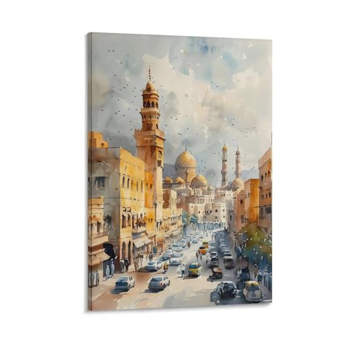 Bagdad Irak - Póster de pared con diseño de acuarela de Oriente Medio, decoración del hogar, idea de regalo, marco de 60 x 90 cm