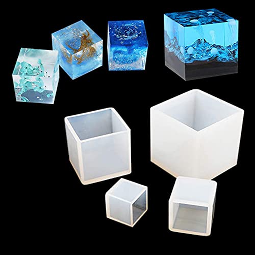 FineInno 4pcs Square Resin Molds,Cube Silicone Molds for Resin Epoxy Casting Mold for DIY Jewelry Art Craft Making Landscape Decoration