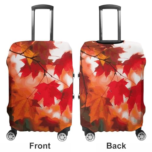 Autumn Fall Red Maple Leaves Elastic Luggage Cover Suitcase Protector for 19-32 Inch Suitcases | Universal Stretchable Travel Bag Cover | Anti-Scratch, Washable with Zipper Closure L3