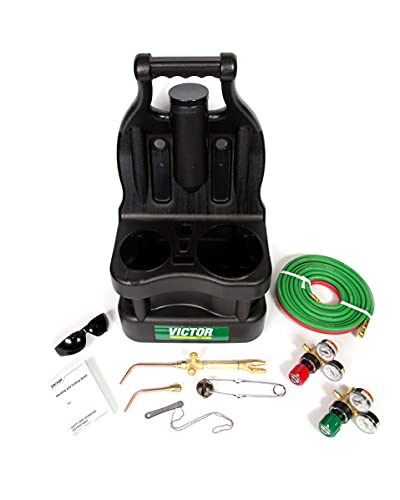 ESAB Victor 0384-0945 G150 J-P Light Duty Gas Welding Outfit Tote Kit Without Tanks, R150-200/R150-540 Gas Regulators, 103-01FP Torch Handle, Striker, 12.5' - 3/16" Hose, Goggles, Tank Key