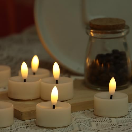 Image of Magiq 12 PCS Flameless LED Tea Lights Flickering White Battery Operated, Electric Fake Tealight Candles Long Lasting for Romantic Night Wedding Birthday Party Valentine's Day Christmas Home Decor