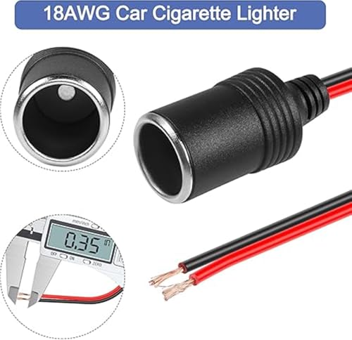 Image of KEBILSOP 3 Pcs 18AWG Female Car Cigarette Lighter Socket with Bare Wire Open End Cable,1FT 12 /24V Car Charger Power Cigarette Lighter Female Socket Replacement Cable for Equipment Within 120W