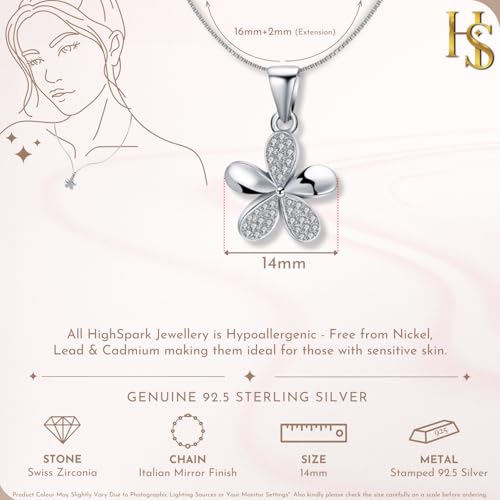 Image of HighSpark Stunning Flower Pendant Necklace | 92.5 Sterling Silver & Stunning Shimmering Shine | Lovely Gift For Women & Girls - Silver