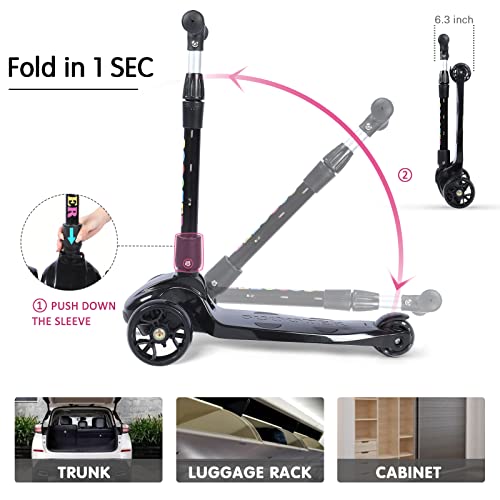 Lol-Fun Scooter For Kids Ages 3-5 Years Old Toddler With 3 Wheel Led Lights, Childrens Foldable Kick Scooter Kids Ages 6-12 With 4 Adjustable Height, Extra-Wide Deck And Lean-To-Steer #TOP3
