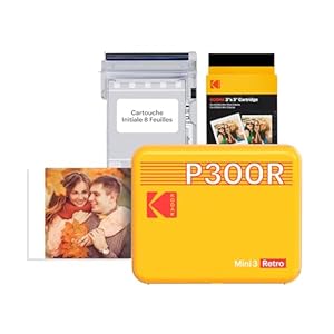 KODAK Mini 3 Retro 4PASS Imprimante Photo Portable (7,6x7,6cm) - Paquet avec 38 Feuilles, Jaune