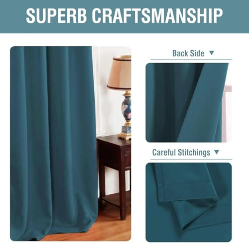 Image of H.VERSAILTEX Blackout Curtain for Living Room Thermal Insulated Window Treatment Curtain Extra Long 84 inch Length Energy Saving Solid Grommet Top Blackout Drape, One Panel, Dark Teal, 52 inch W x 84 inch L
