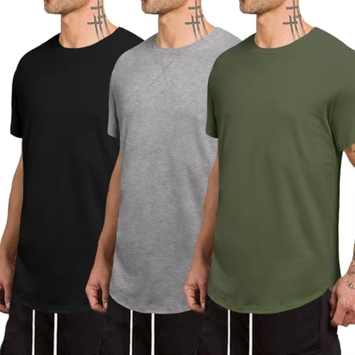 Mens 3 Pack Crewneck T-Shirts Multipack Short Sleeve Hipster Hip Hop Longline Classic Tee Tops2