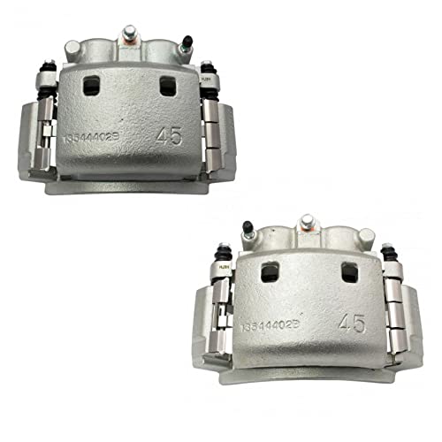Image of TRQ Rear Driver and Passenger Side Brake Caliper Set Caliper Brackets Hardware Compatible with 06-08 Dodge Ram 1500 with 8 Lug Wheels 03-08 Ram 2500 03-08 3500 with Single Rear Wheels SRW