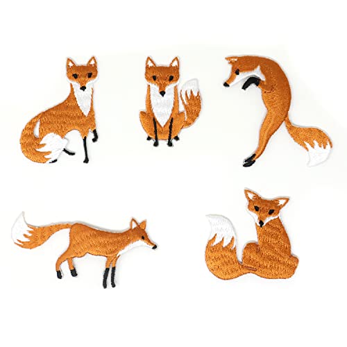 Honbay 5PCS Cute Delicate Fox Appliques Decorative Patches Embroidered DIY Sew on/Iron on Patches for Shirts, Coats, Jackets, Backpacks, Hats, Jeans