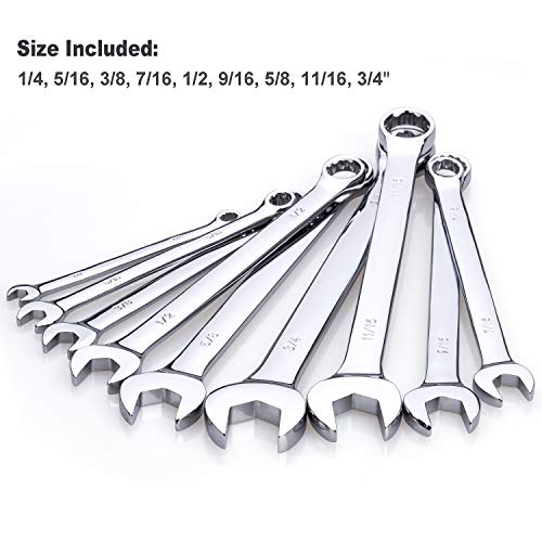 Efficere WR-006 Max Torque 9-Piece Premium Combination Wrench Set, Standard Inch Sizes From 1/4 Inch To 3/4 Inch With Rack Organizer | Chrome Vanadium Steel thumb #1