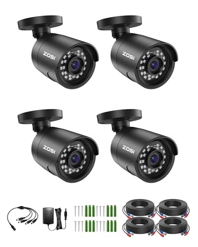 Image of ZOSI 4 x 1080p HD Home Security Camera Outdoor Indoor, 2MP Bullet Camera | IP66 Weatherproof Surveillance CCTV Camera with 24 LEDs, 100ft IR Night Vision, 90 Wide Angle, 1920TVI