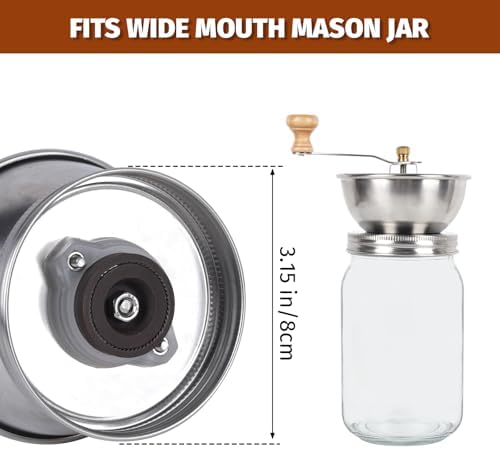 Mason Jar Coffee Grinder, Manual Coffee Grinder Lid Attachment for Wide Mouth Mason Jars, Stainless Steel Mason Jar Lid and Ceramic Burr,Ideal for Camping & Home Barista - 2