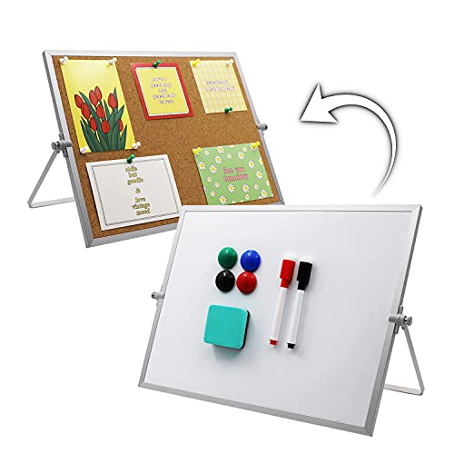 Shooffice Combo Dry Erase Board & Cork Board, 16" X 12" Double Sided Combo Magnetic White Board And Corkboard With Stand, Aluminum Frame Combo Board Message Board Suitable For Office Home School #TOP22