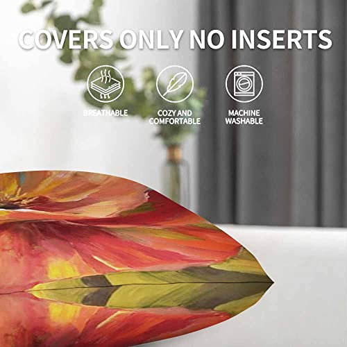 Beabes Throw Pillow Covers Orange Blossom Poppy Flower Spring Watercolor Pack Of 2,Decorative Accent Pillow Cases For Couch Bed And Living Room 18X18 Inch #TOP4
