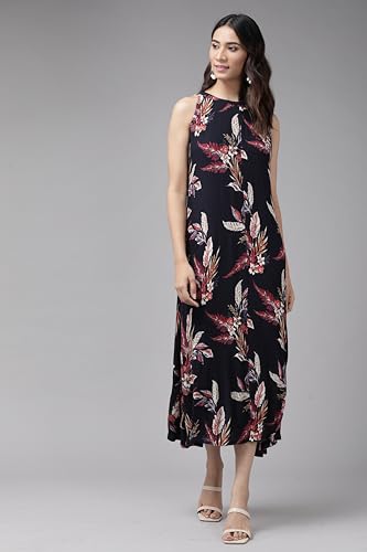 Image of Yash Gallery Women's Rayon Crepe Floral Printed A-Line Maxi Dress Sleeveless Round Neck Casual Summer Dress Lightweight Comfortable Long Dress for Women