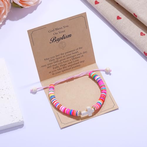 Image of Kvekstio Christian Gift, Cross Charm Colorful Beads Bracelet with Blessing Prayer Card Gift, Women's Faith-Inspired Jewelry