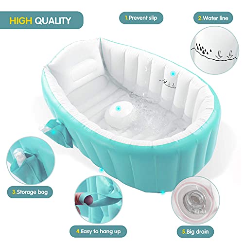 Image of Baby Inflatable Bathtub, Portable Infant Toddler Bathing Tub Non Slip Travel Bathtub Mini Air Swimming Pool Kids Thick Foldable Shower Basin with Air Pump, for Baby Kids 0 to 3 Years