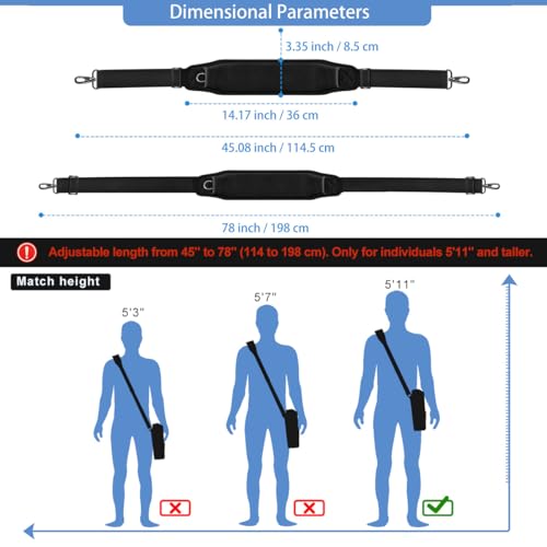 ZINZ Bag Shoulder Strap 78" with Ultra Cushion Breathable Pad,Durable Strap with Double Adjustable Buckles and Metal Hooks for D-ring Bags,Ideal for Individuals 5'11"and Taller,Black2