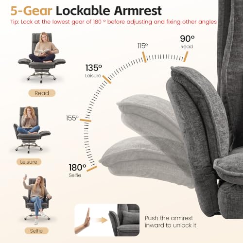 Image of Big and Tall Office Chair, Footrest & Flip Armrest for Pets, Light Grey