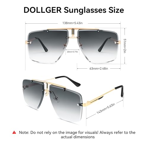 Image of Rimless Oversized Square Sunglasses for Men Trendy Fashion Big Shades Tinted Lens Gold Metal Frameless Glasses UV400