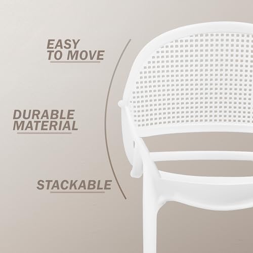 Image of DIYA Sunset Designer Plastic Chair for Dining Table & Home | Comfortable Arm Chair for Living Room & Balcony | Durable PP Body, 1-Year Warranty - Pack of 4 (White)