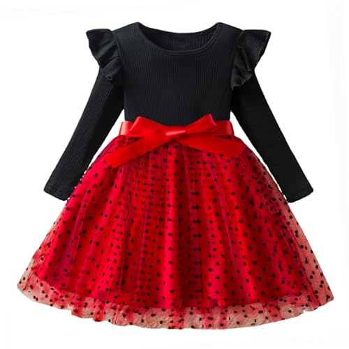 JiAmy Tüllkleider für Mädchen Langarm Rippstrick A-Linie...