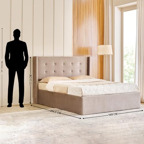 Image of Home Centre | Helios Bravo Betty Queen Size Bed with Hydraulic Storage | Engineered Wood | Brown | 1 Year Warranty